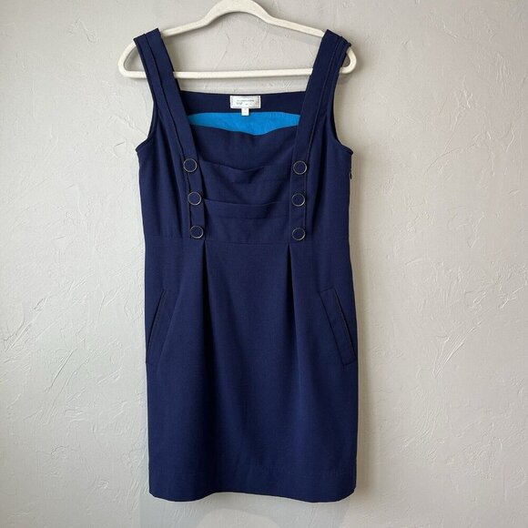 Anthropologie Dress Y2K Blue Nautical Fisherman Preppy 10 Overall Button Mini - Picture 1 of 11